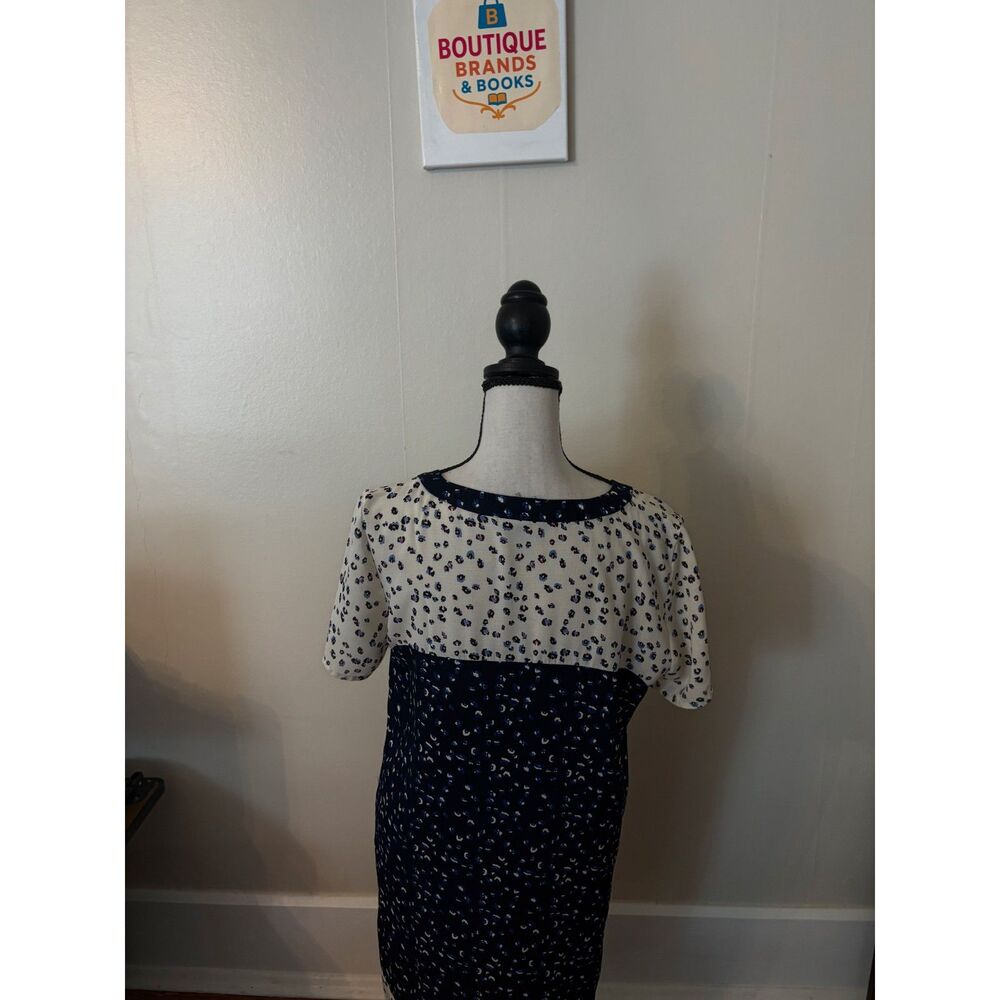 Maeve by Anthropologie Navy & Ivory Printed Shift Dress | Size Medium